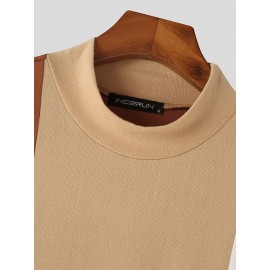 Mens Color Block Patchwork Knit Long Sleeve T-Shirt