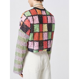 Mens Windowpane Pattern Lace Long Sleeve Cropped T-Shirt