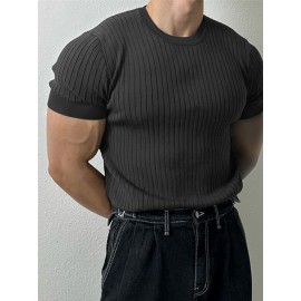 Mens Solid Rib-Knit Short Sleeve T-Shirt