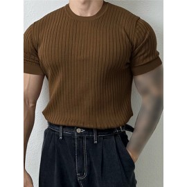 Mens Solid Rib-Knit Short Sleeve T-Shirt