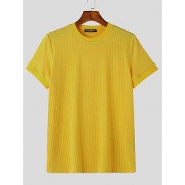 Mens Solid Rib-Knit Short Sleeve T-Shirt