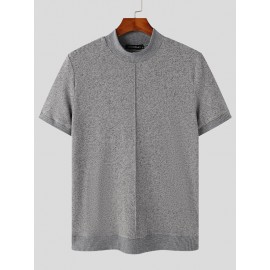 Mens Solid Half-Collar Short Sleeve Knit T-Shirt