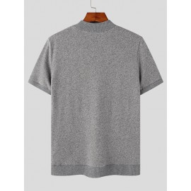 Mens Solid Half-Collar Short Sleeve Knit T-Shirt