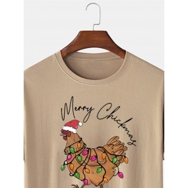 Mens Christmas Chicken Print Crew Neck Short Sleeve T-Shirts Winter