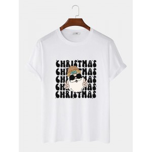 Mens Christmas Cartoon Santa Claus Letter Print Short Sleeve T-Shirts Winter