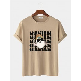 Mens Christmas Cartoon Santa Claus Letter Print Short Sleeve T-Shirts Winter