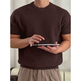 Mens Solid Waffle Knit Short Sleeve T-Shirt