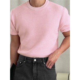 Mens Solid Waffle Knit Short Sleeve T-Shirt