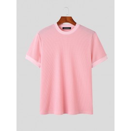 Mens Solid Waffle Knit Short Sleeve T-Shirt