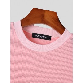 Mens Solid Waffle Knit Short Sleeve T-Shirt