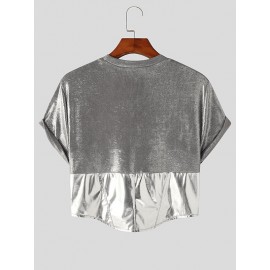 Mens Metallic Patchwork Short Sleeve Cropped T-Shirt