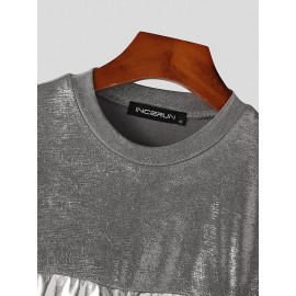 Mens Metallic Patchwork Short Sleeve Cropped T-Shirt