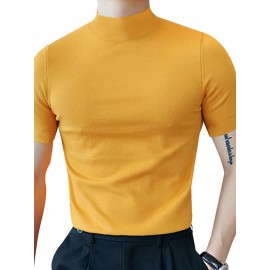 Mens Solid Half-Collar Casual Short Sleeve T-Shirt
