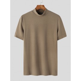 Mens Solid Half-Collar Casual Short Sleeve T-Shirt