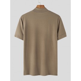 Mens Solid Half-Collar Casual Short Sleeve T-Shirt