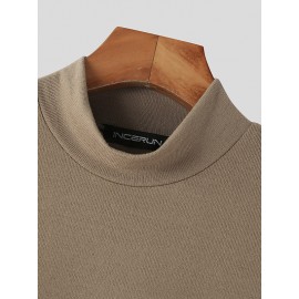 Mens Solid Half-Collar Casual Short Sleeve T-Shirt