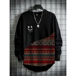 Mens Smile Vintage Geometric Print Patchwork Curved Hem T-Shirts Winter