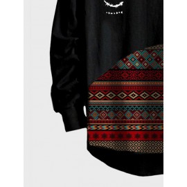 Mens Smile Vintage Geometric Print Patchwork Curved Hem T-Shirts Winter