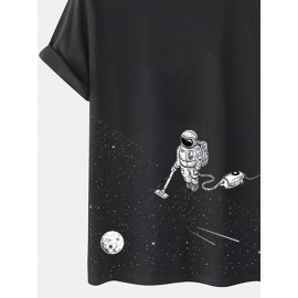 Mens Space Astronaut Print Crew Neck Short Sleeve T-Shirts Winter