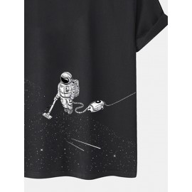 Mens Space Astronaut Print Crew Neck Short Sleeve T-Shirts Winter