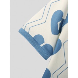 Mens Heart Print Half-Collar Short Sleeve T-Shirt