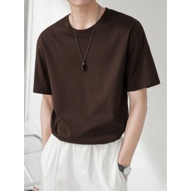 Mens Solid Crew Neck Casual Short Sleeve T-Shirt