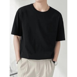 Mens Solid Crew Neck Casual Short Sleeve T-Shirt
