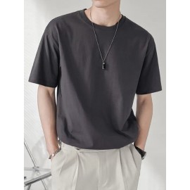 Mens Solid Crew Neck Casual Short Sleeve T-Shirt