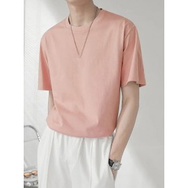 Mens Solid Crew Neck Casual Short Sleeve T-Shirt