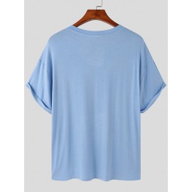 Mens Solid Crew Neck Casual Short Sleeve T-Shirt