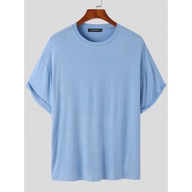 Mens Solid Crew Neck Casual Short Sleeve T-Shirt