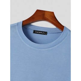 Mens Solid Crew Neck Casual Short Sleeve T-Shirt