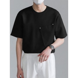 Mens Solid Large Pocket Short Sleeve T-Shirt