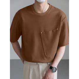 Mens Solid Large Pocket Short Sleeve T-Shirt