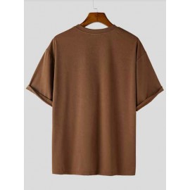 Mens Solid Large Pocket Short Sleeve T-Shirt