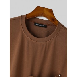 Mens Solid Large Pocket Short Sleeve T-Shirt