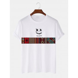 Mens Smile Face Argyle Print Crew Neck Short Sleeve T-Shirts Winter
