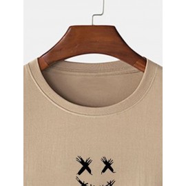 Mens Smile Face Argyle Print Crew Neck Short Sleeve T-Shirts Winter