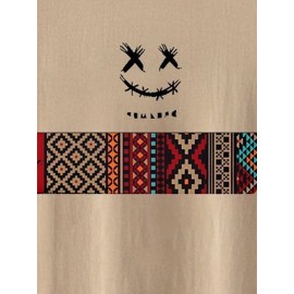 Mens Smile Face Argyle Print Crew Neck Short Sleeve T-Shirts Winter