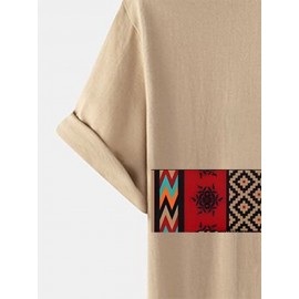 Mens Smile Face Argyle Print Crew Neck Short Sleeve T-Shirts Winter