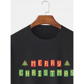 Mens Christmas Letter Graphics Crew Neck Short Sleeve T-Shirts Winter