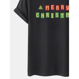 Mens Christmas Letter Graphics Crew Neck Short Sleeve T-Shirts Winter