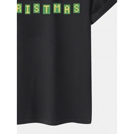 Mens Christmas Letter Graphics Crew Neck Short Sleeve T-Shirts Winter
