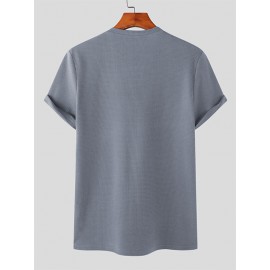 Mens Solid Notched Neck Waffle Knit Short Sleeve T-Shirt