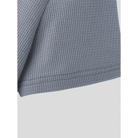 Mens Solid Notched Neck Waffle Knit Short Sleeve T-Shirt