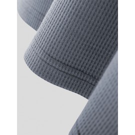 Mens Solid Notched Neck Waffle Knit Short Sleeve T-Shirt