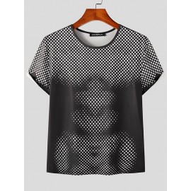 Mens Polka Dot Print Knit Short Sleeve T-Shirt
