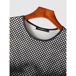 Mens Polka Dot Print Knit Short Sleeve T-Shirt