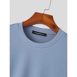 Mens Solid Texture Crew Neck Long Sleeve T-Shirt