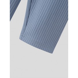 Mens Solid Texture Crew Neck Long Sleeve T-Shirt